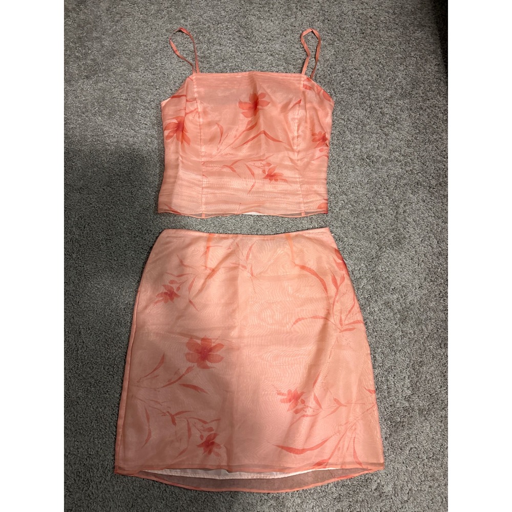 Ann Taylor LOFT Silk Floral Camisole and Skirt Set Peach Orange 2 4P Vintage